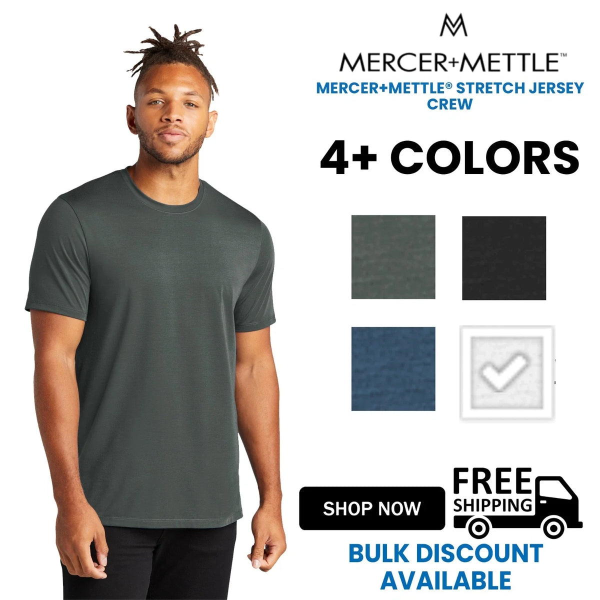Mercer+Mettle Premium Stretch Jersey Crew Neck Heavy Plain Casual MM1016 Unisex