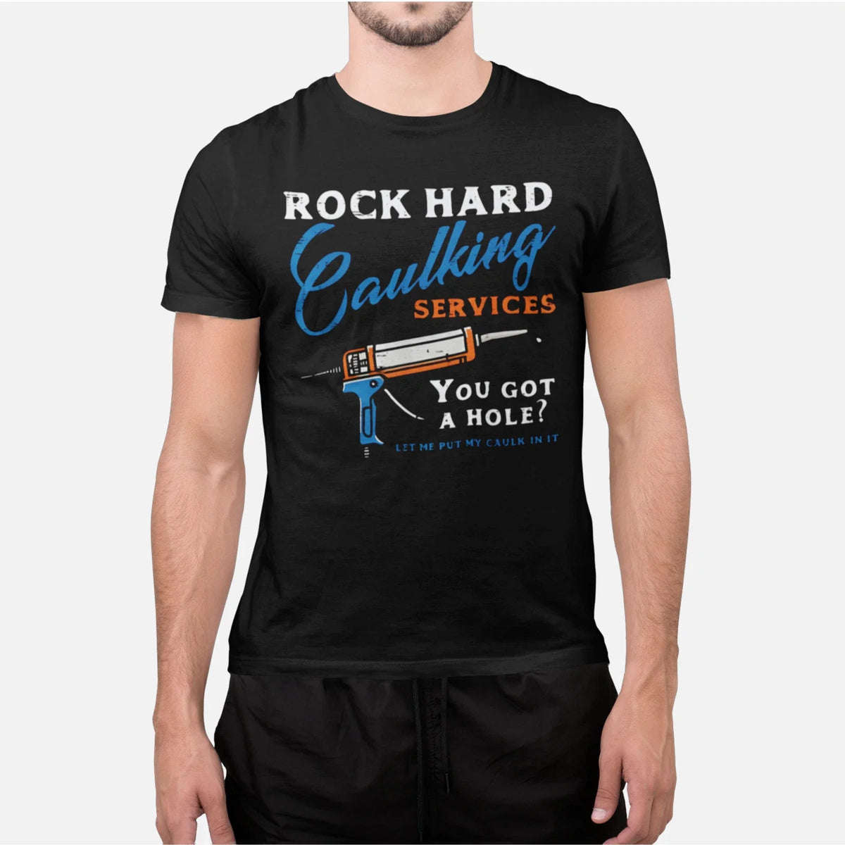 Rock Hard Caulking Services Shirt Funny Construction Tradesman Joke Tee Unisex