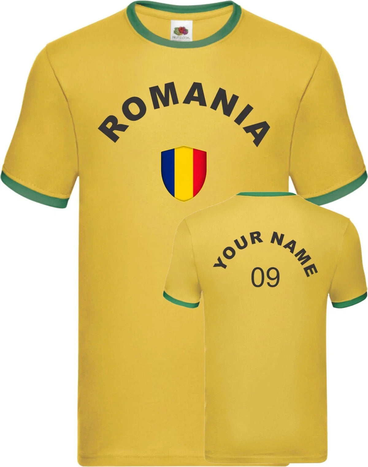 Personalised Romania Football Ringer Soccer Fan's Sports Flag Badge Top Unisex
