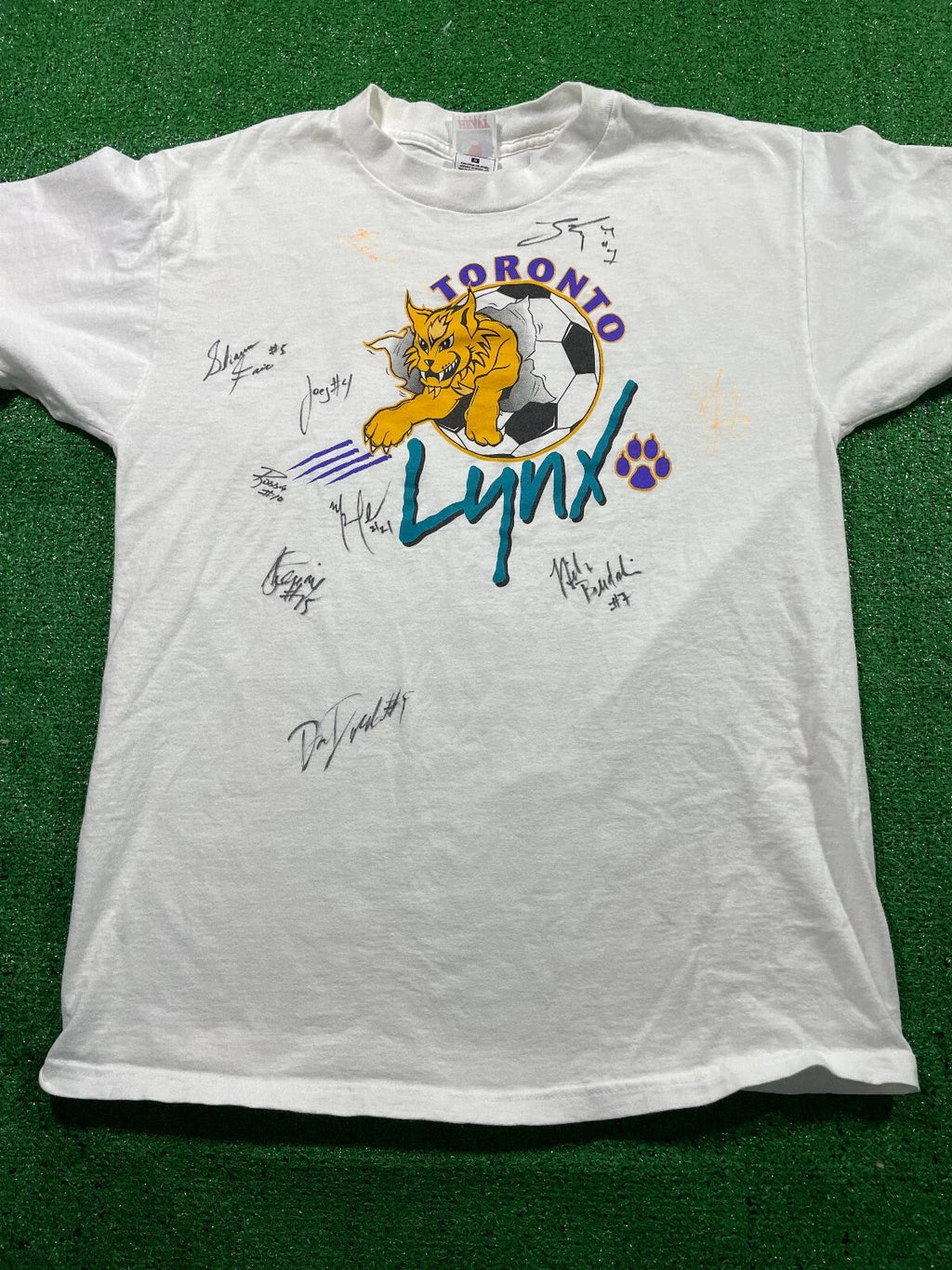 Vtg 90s Toronto Lynx Sz Large White USL Soccer Worn Signed Unisex