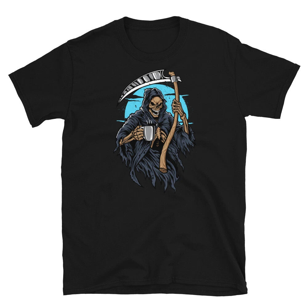 Death Before Decaf Angel of Death Grim Reaper Coffee Short-Sleeve Unisex T-Shirt