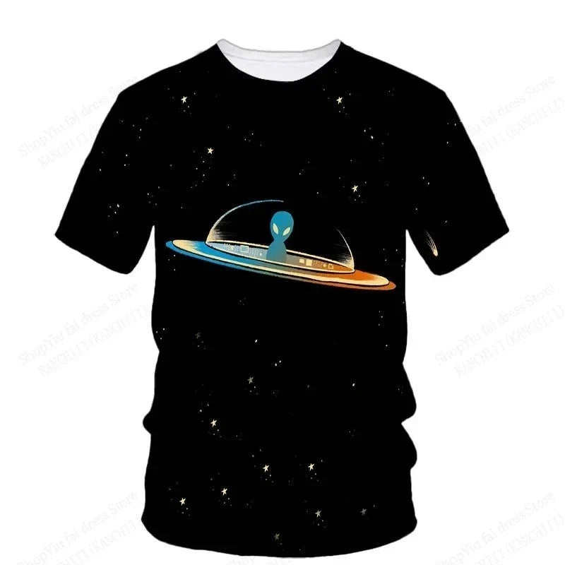 Men UFO Alien 3D Print T Shirt Funny Graphic Summer Casual Short Sleeve Unisex