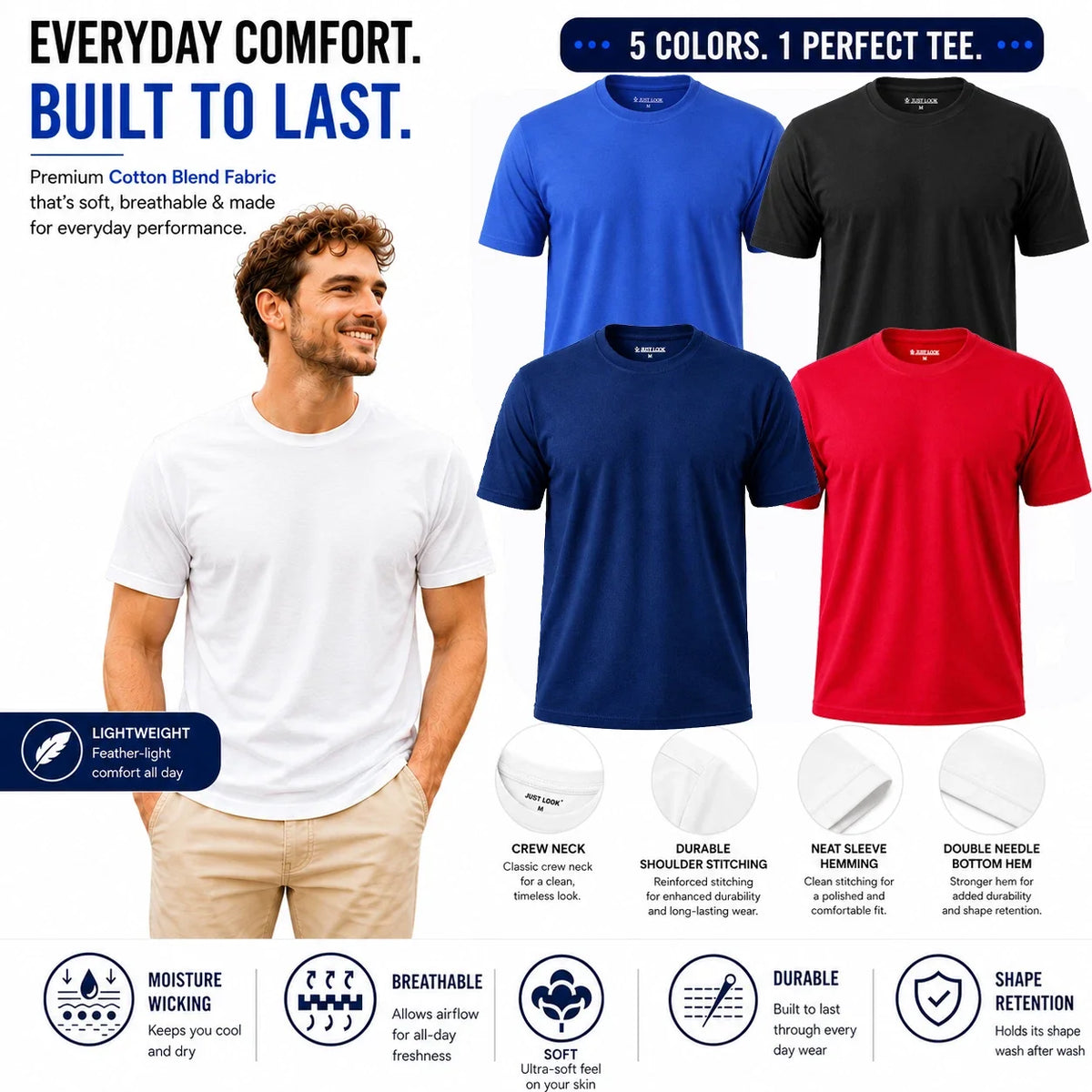 Mens Plain T shirts Blank Tee Value Cotton Blend Short Sleeve New M-2XL Unisex