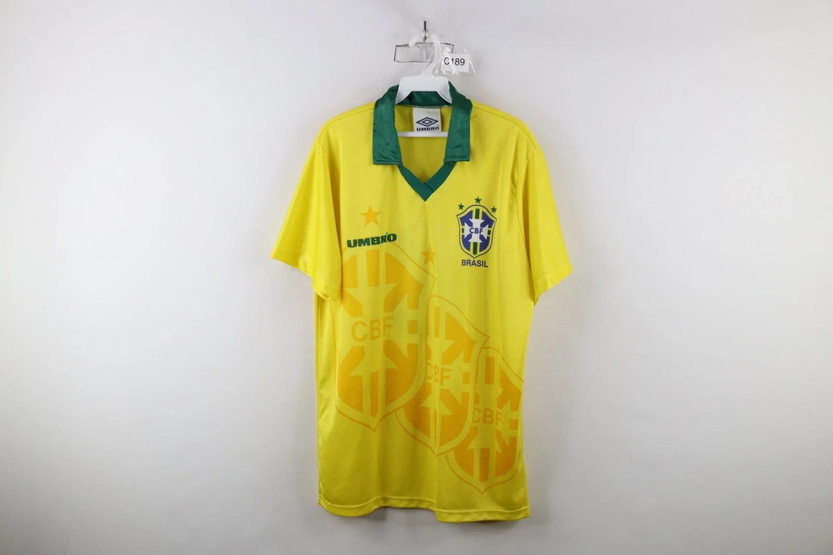 Vintage 90s Umbro Mens Large Spell Out World Cup Brasil Soccer Football Jersey Unisex