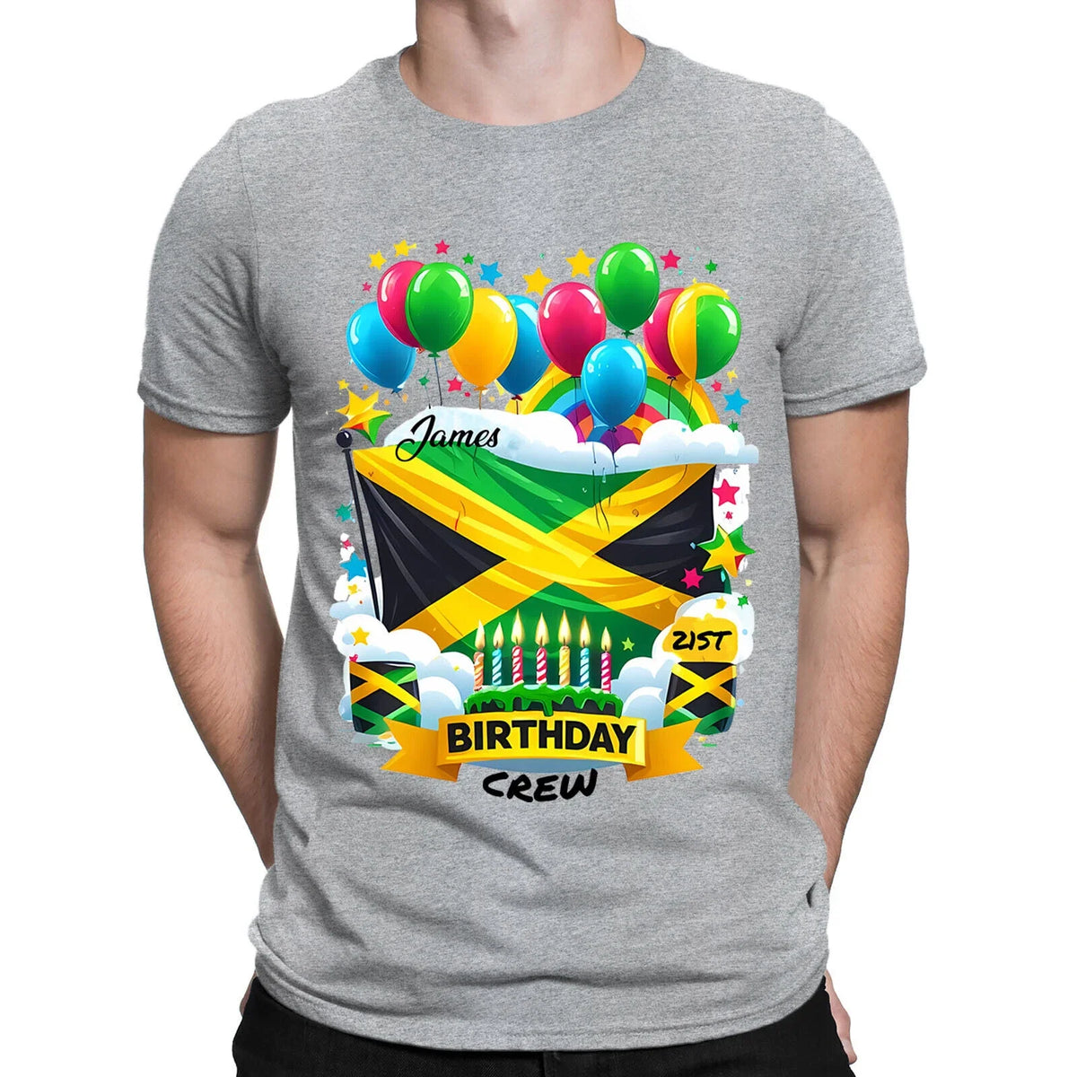 Personalised Your Name Age Jamaica Birthday Party Jamaican Mens s Top#DNE Unisex