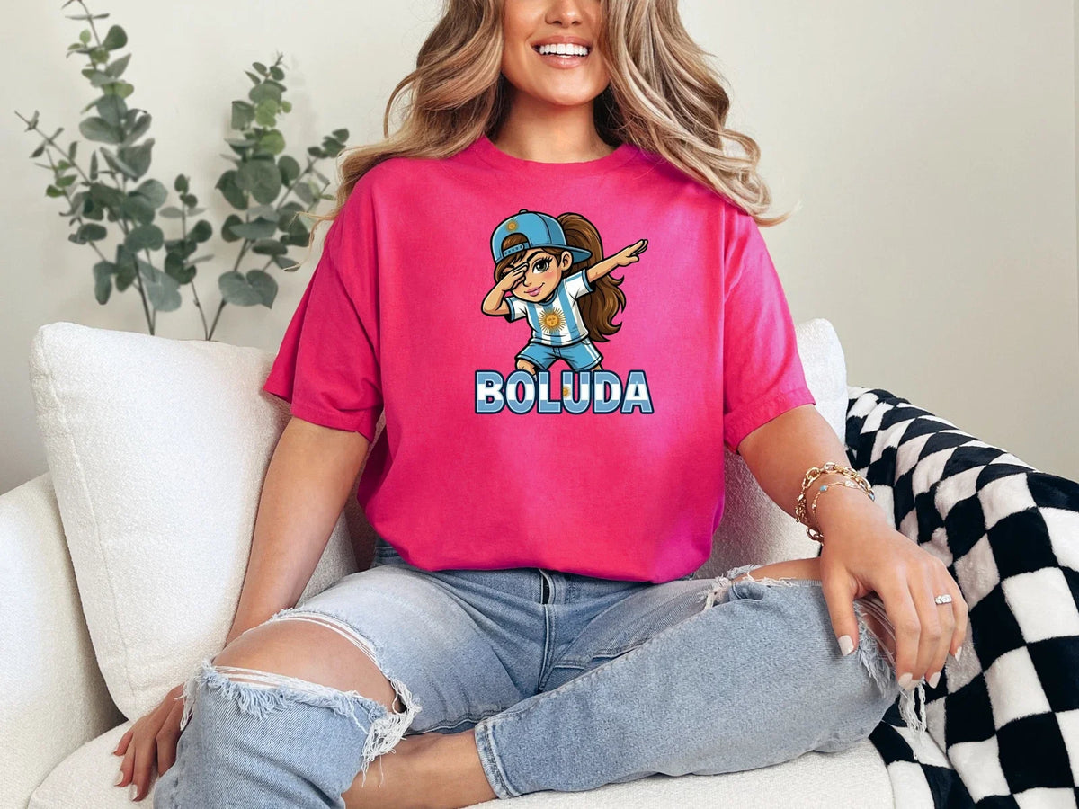 Boluda dabbing girl Tee | Cartoon Argentina soccer colors Unisex