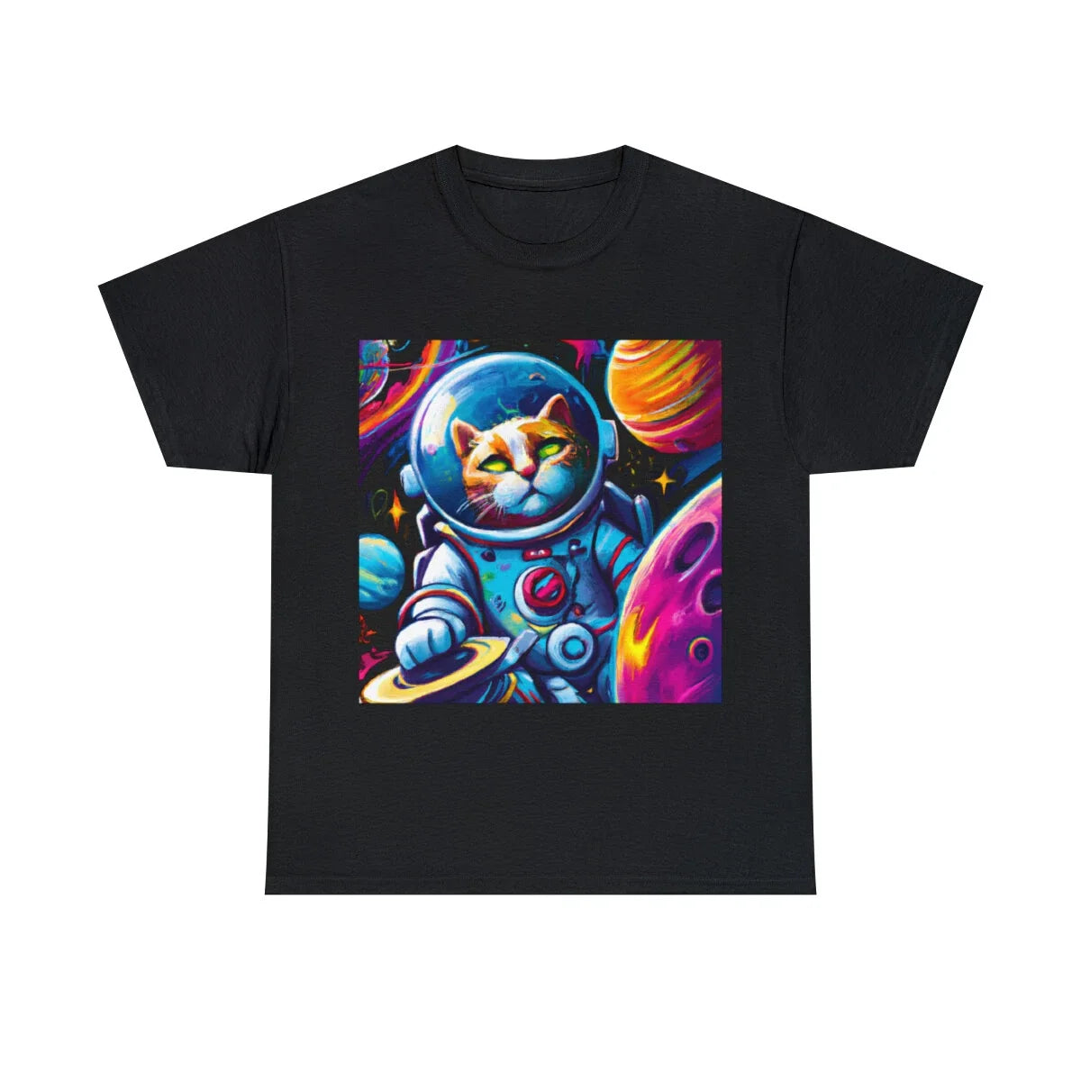 Cat T Shirt Art Tee Cosmos Space Feline Psychedelic Planet Cool Astronaut Galaxy Unisex