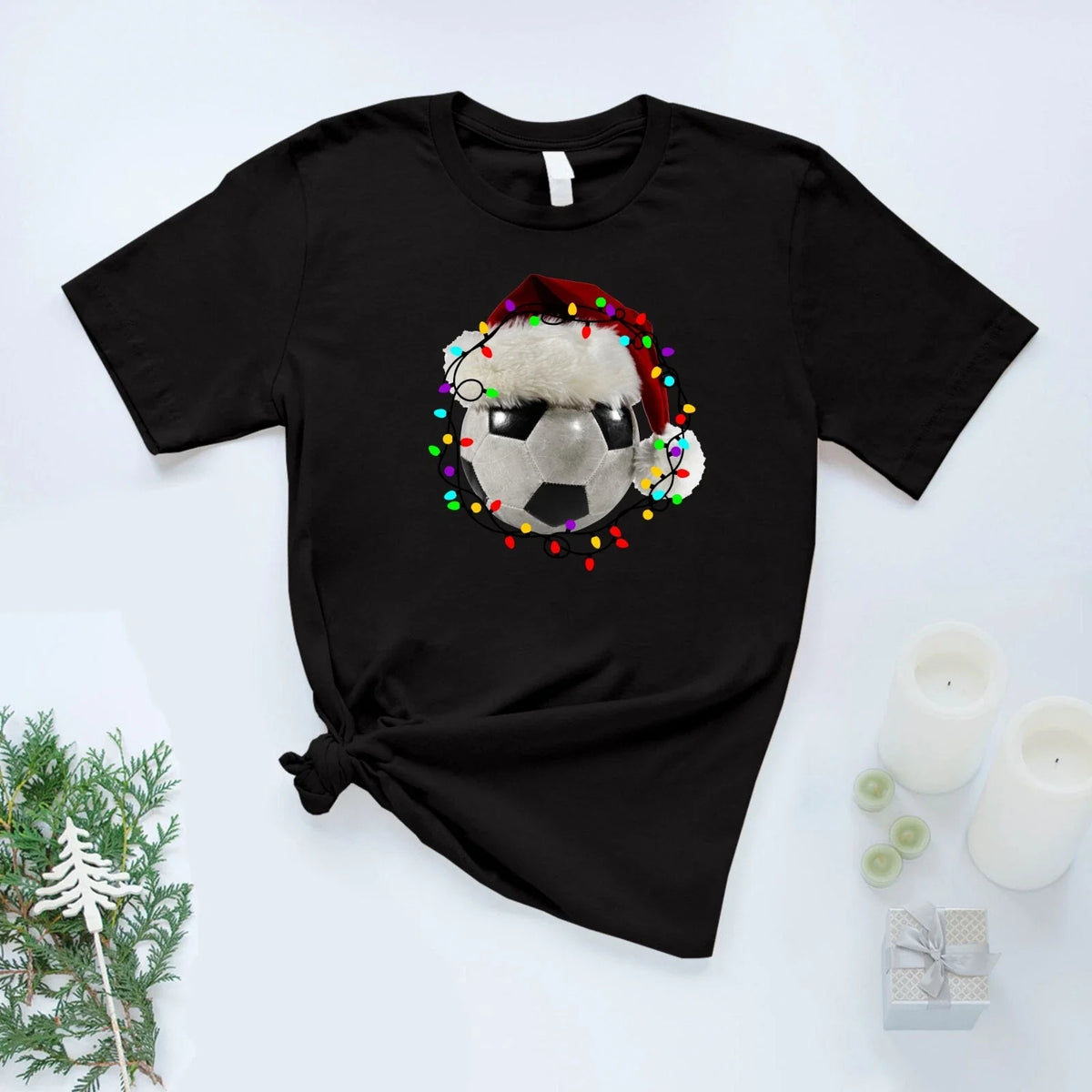 Football Christmas T Shirt Printed Soccer Xmas Football Fan Christmas Gift Tee Unisex