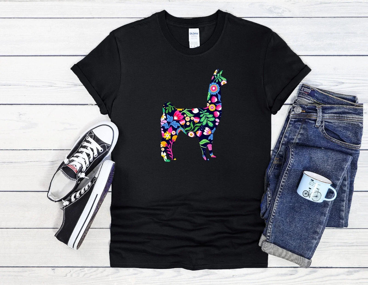 Floral Llama T Shirt Cute Alpaca Men Women Unisex T Shirt Baseball 3751 Unisex