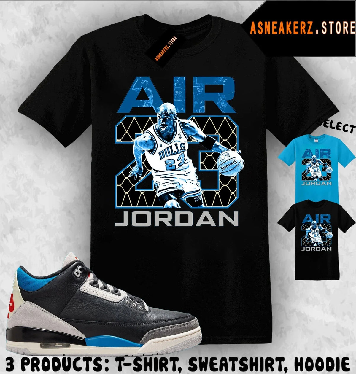 Tee Shirt Matching AJ 3 OG Rare Air 2025 Match Sneaker Vintage Air MJ 23 Unisex