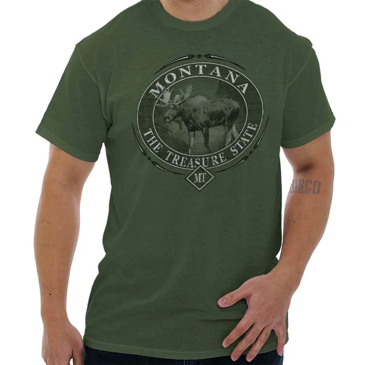 Montana Treasure Mountain Moose Wildlife MT Adult Short Sleeve Crewneck Tee Unisex
