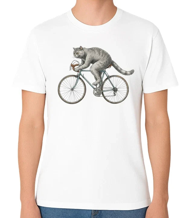 Vintage Cycling Cat on Bicycle Unisex Retro Animal Graphic Bike Tee Unisex
