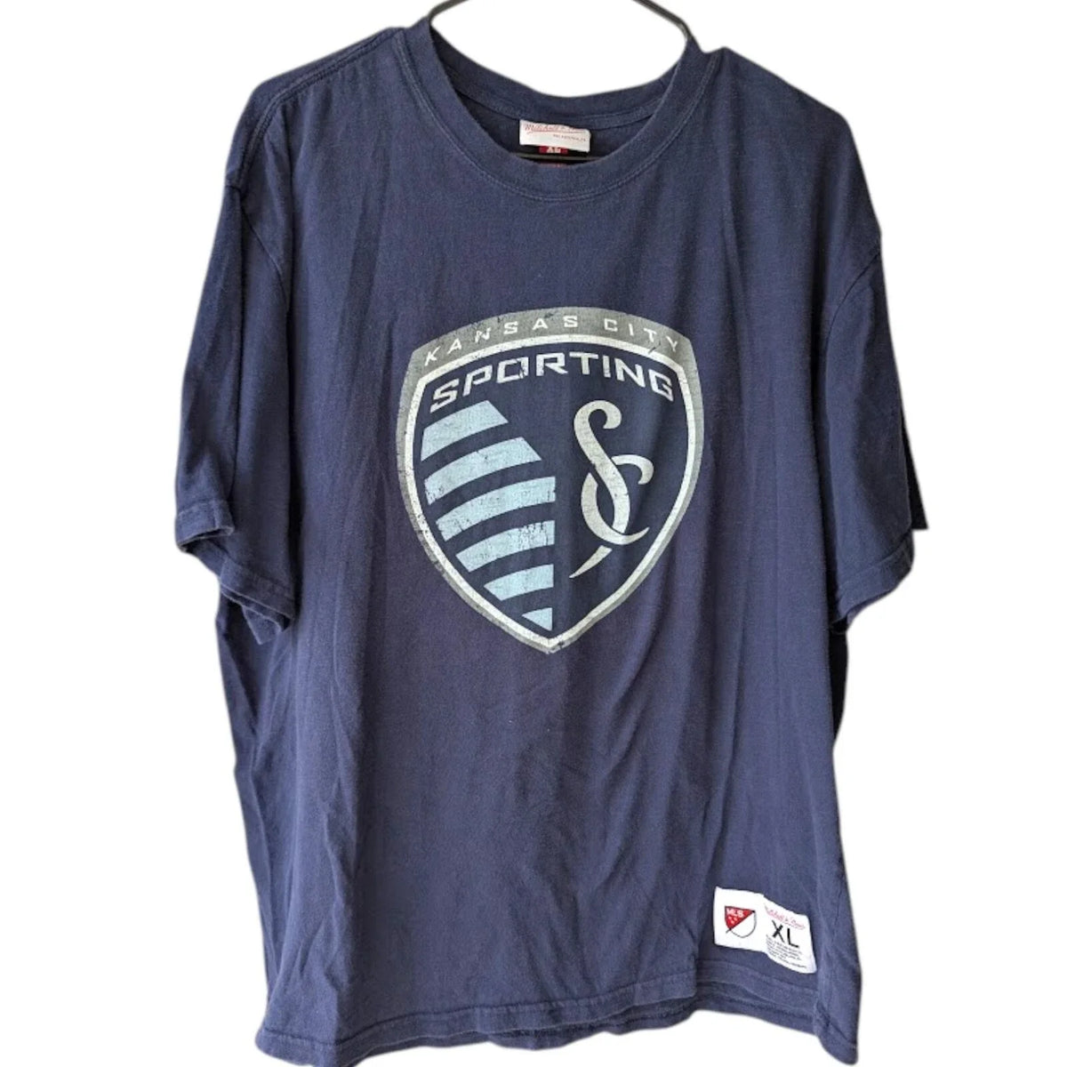 Mitchell & Ness Sporting Kansas City MLS XL Navy Blue Cotton TShirt Retro Soccer Unisex
