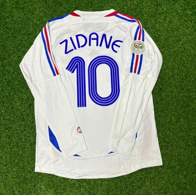 Zidane #10 France 2006 White Retro Soccer Jersey Long Sleeve Unisex