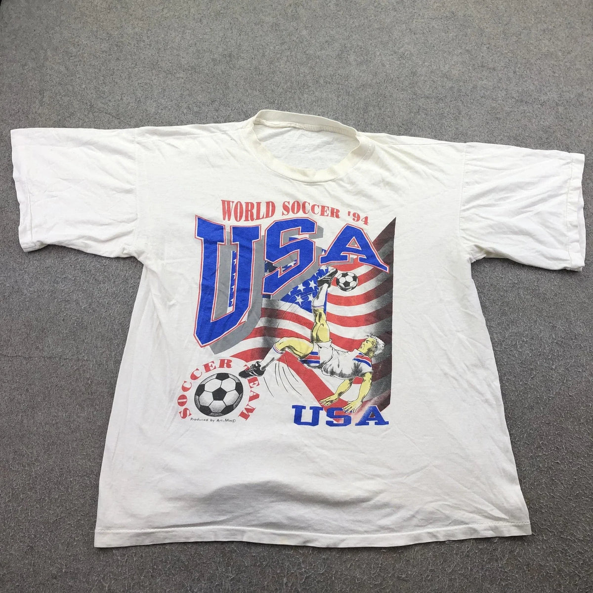 Vintage World Soccer USA Shirt Mens XL White 1994 Patriotic Graphic Tee 90s Unisex
