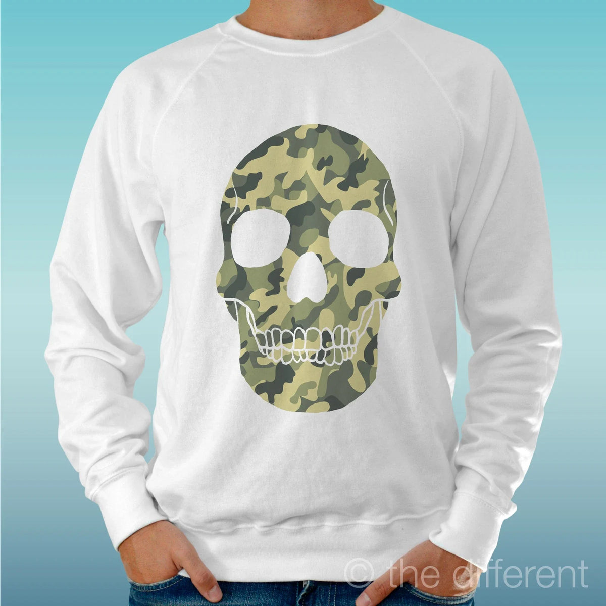 Lightweight Men's White Sweater 'Skull Camouflage' Road To Happiness Unisex
