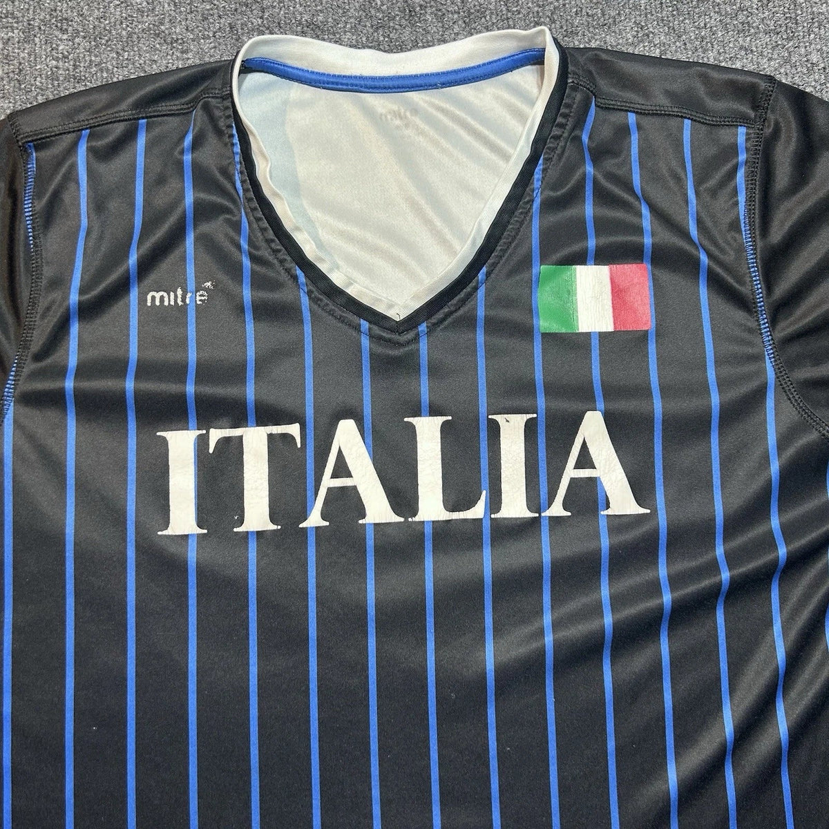 Mitre Elite Size L Shirt Mens Soccer Futbol Blue Black Italia Sportswear Jersey Unisex