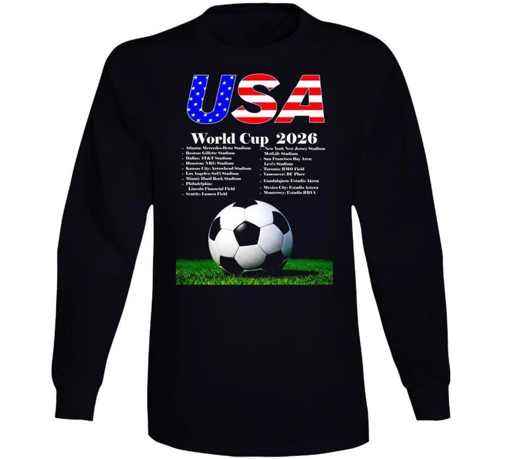 USA World Cup 2026 Stadiums Futbol Football Soccer Fan Gift Long Sleeve T Shirt Unisex