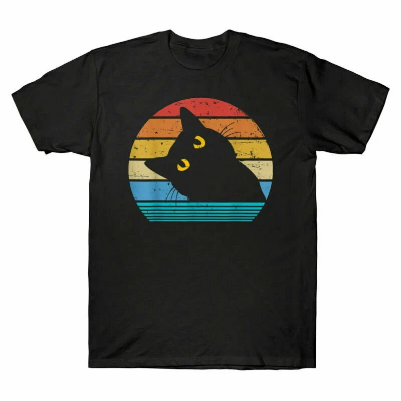 New Cats Vintage Tee Kitty Black Men's Cat Style Lover Cute Retro Gift Unisex