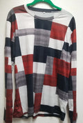 T Shirts Men Long Sleeve Color Block Checked Fashion Graphic - Tee Medium Size Unisex