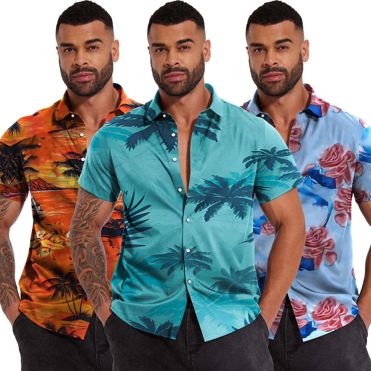 Mens Hawaiian Shirt Floral Palm Tree Sunset Surf Beach Sea Holiday Stag Dance Unisex