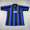 Vintage Soccer Jersey XL Shirt A.D.E #3 Iridescent Black & Blue Futbol Worn In Unisex