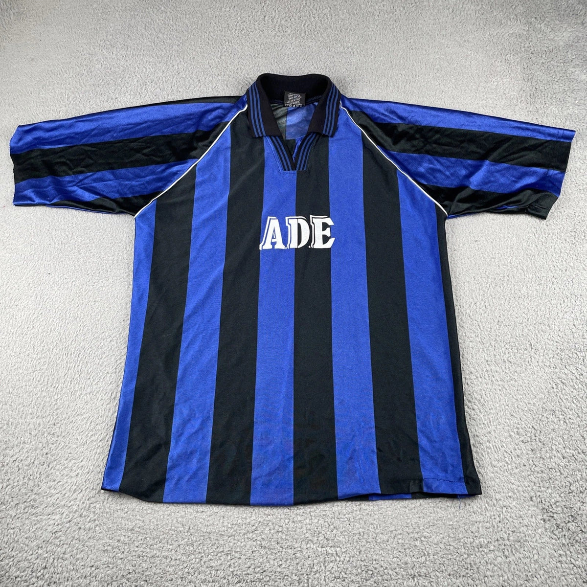 Vintage Soccer Jersey XL Shirt A.D.E #3 Iridescent Black & Blue Futbol Worn In Unisex