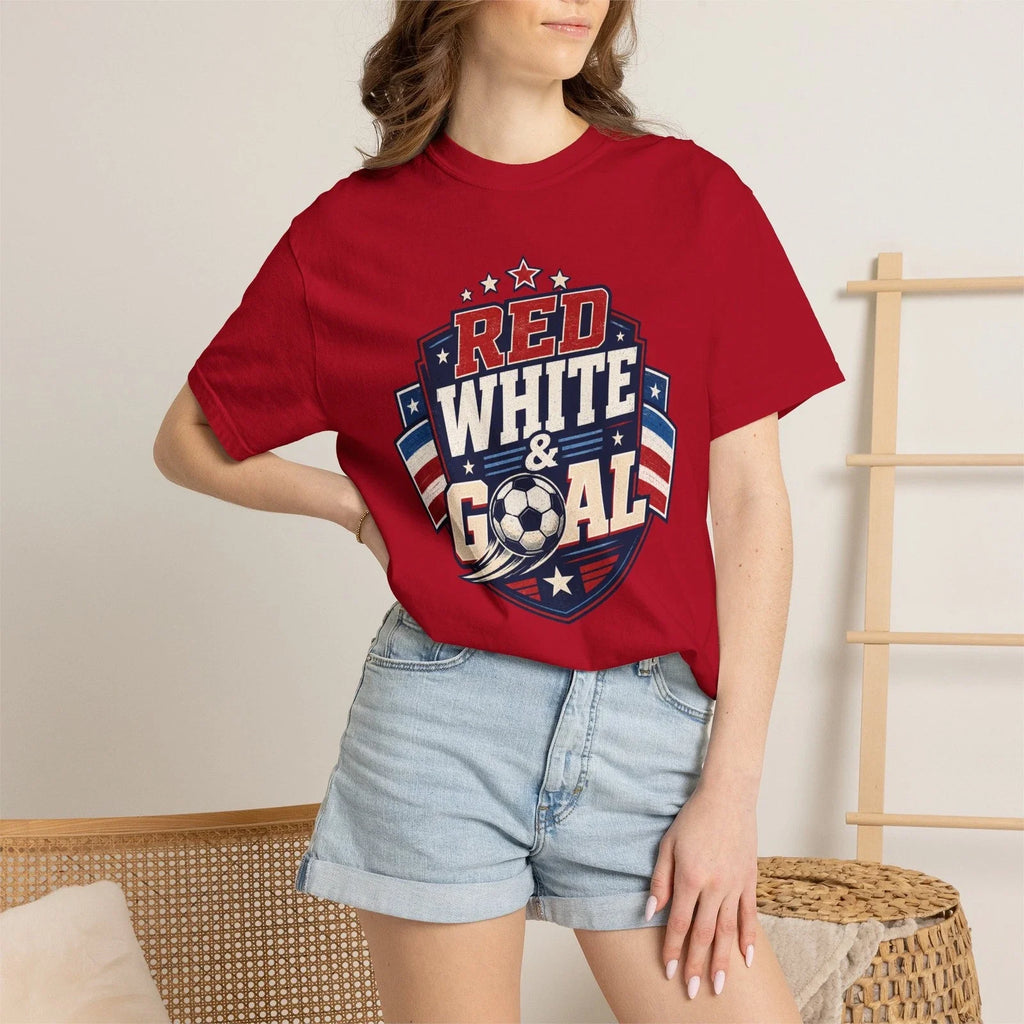 Red White & Goal Soccer Shield USA | Patriotic 2026 American Soccer Tee Unisex