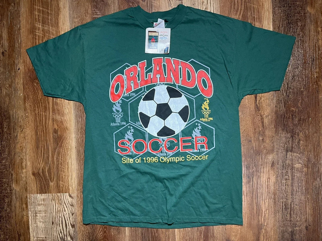 Vintage Hanes 1996 Atlanta Olympics Orlando Soccer T Shirt Sz XL Green USA NWT Unisex
