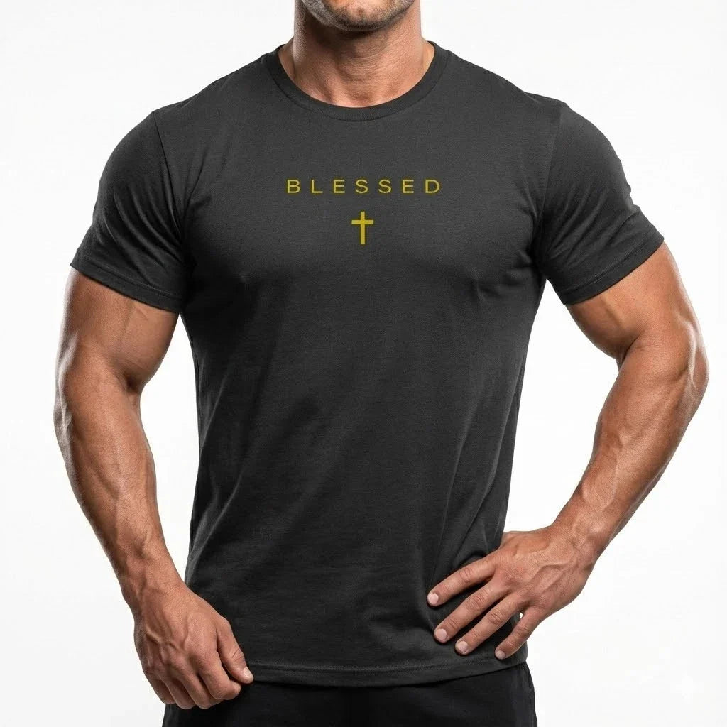 Blessed Christian Cross Minimalist Faith Tee Black Shirt Unisex