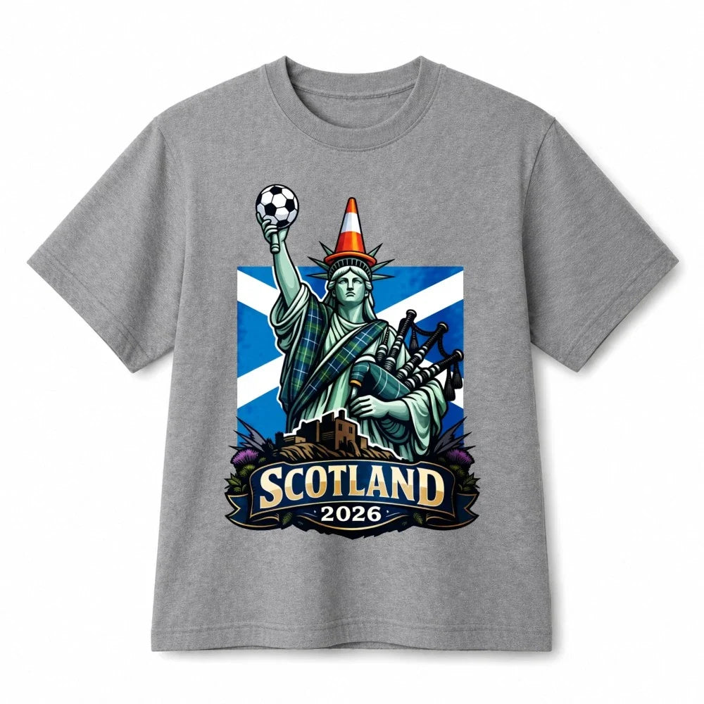Scotland 2026 Liberty Statue Soccer Funny Retro Graphic Cotton T‑Shirt Unisex Unisex