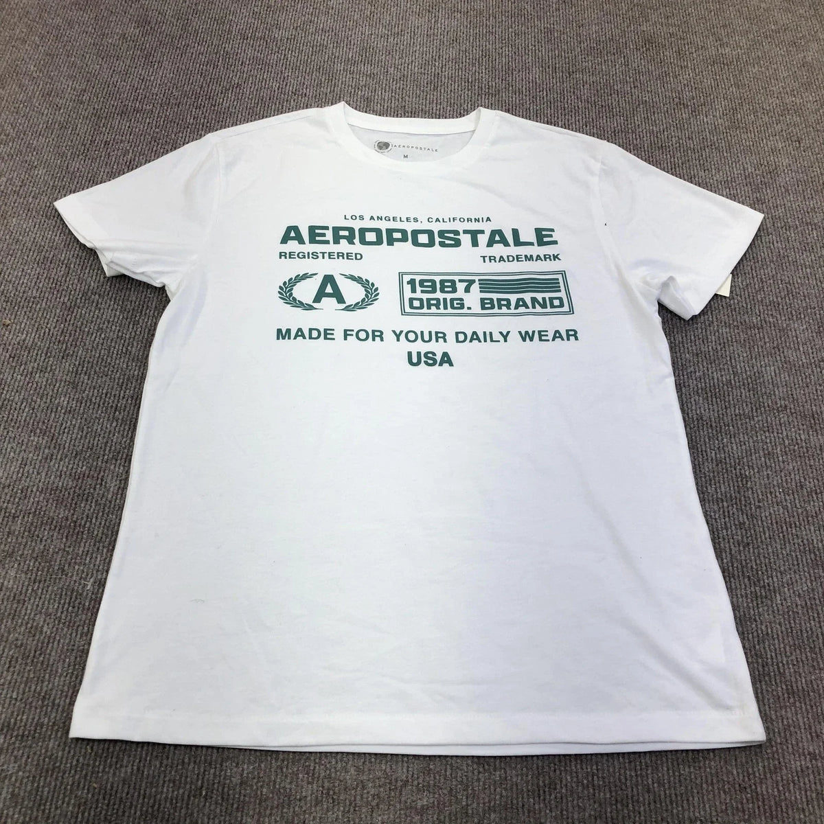 Aeropostale Shirt Mens Medium White 1987 Orig Brand USA Graphic Tee Daily Wear Unisex