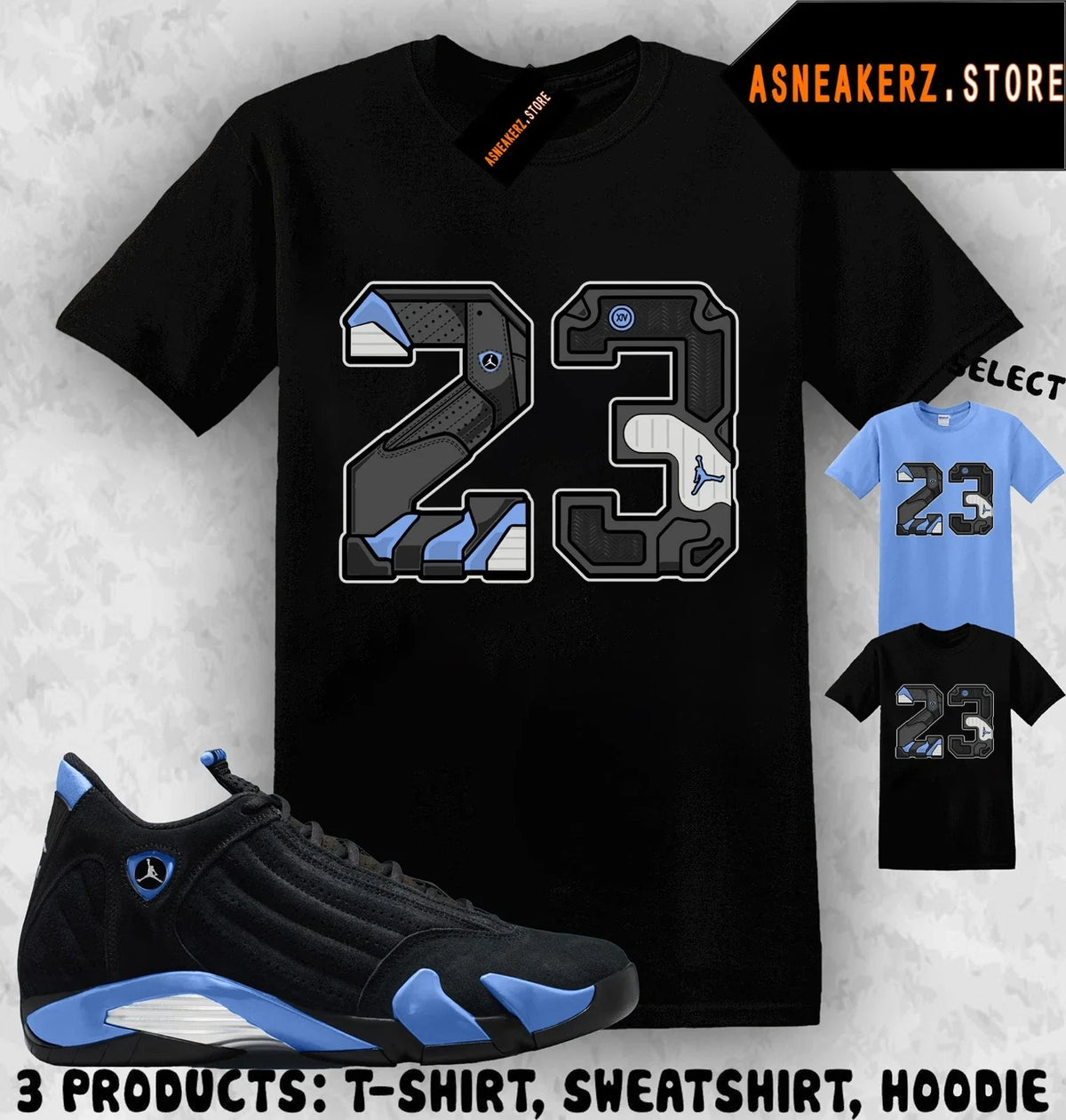 Shirt Matching AJ 14 Black University Blue 2026 To Match Sneaker Retro Number 23 Unisex