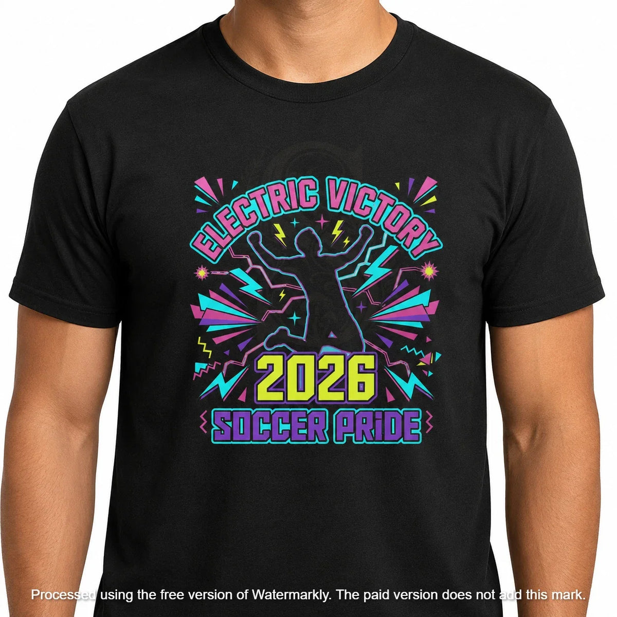 Electric Victory 2026 Soccer Pride Graphic T Shirt Neon Sports Fan Tee Unisex
