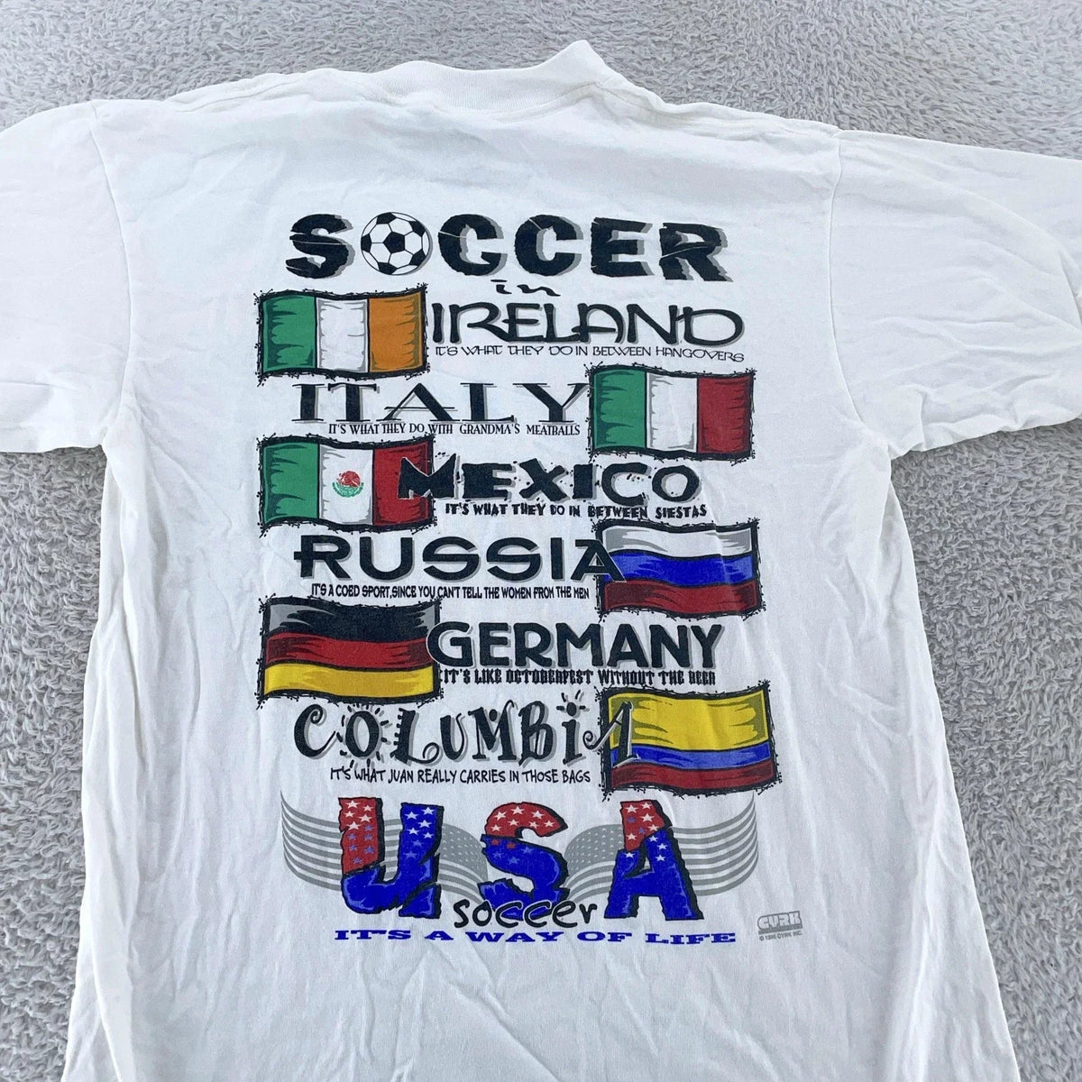 Vintage CYRK Soccer It's A Way of Life Shirt Mens S/M USA World Flags 90s Tee Unisex