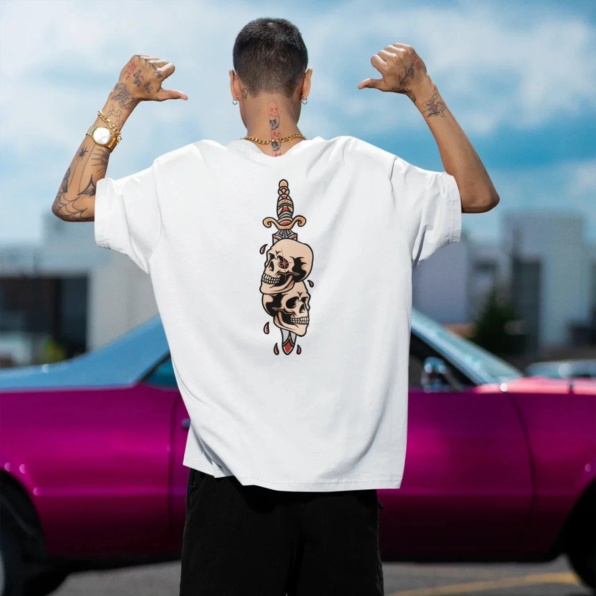 Men’s Oversized Back Printed Streetwear , Trendy Graphic Print Tee, Loose Unisex