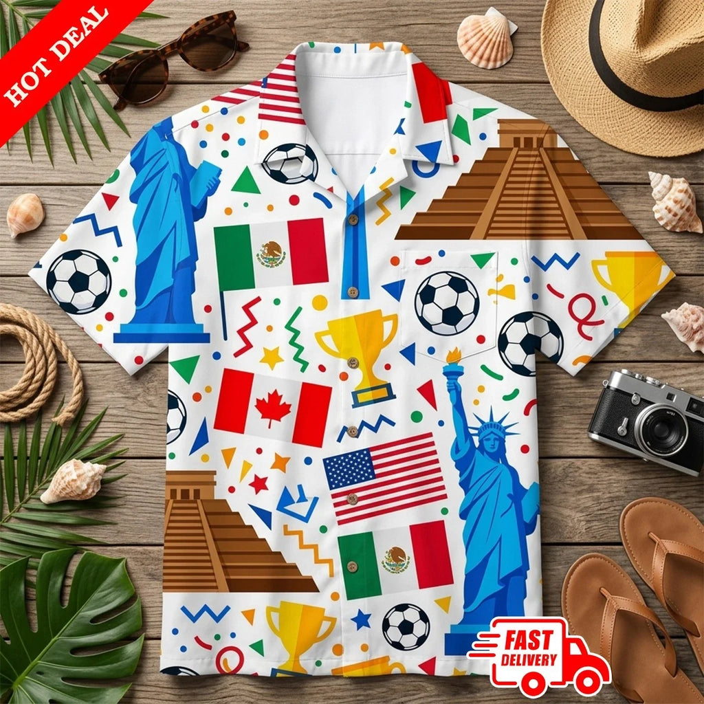 W.C 2026 Hawaiian Shirt, Soccer Tropical Shirt, Football Fan Aloha Shirt Unisex
