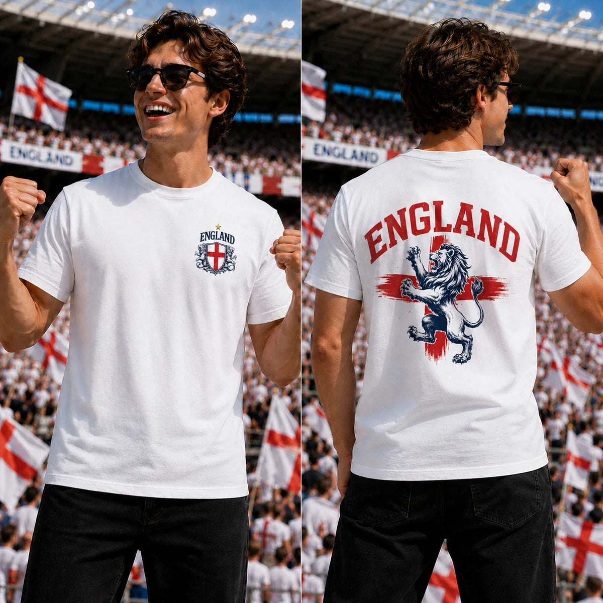 England Football T Shirt, Lion Supporter Fan Tee Unisex