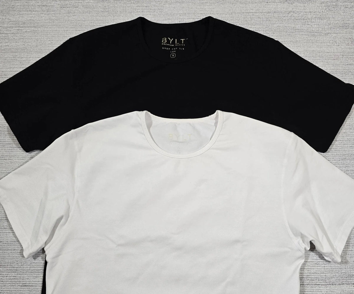 Bylt Basics Drop Cut Lux Short Sleeve Shirt Mens Small Lot Of 2 White Black Unisex