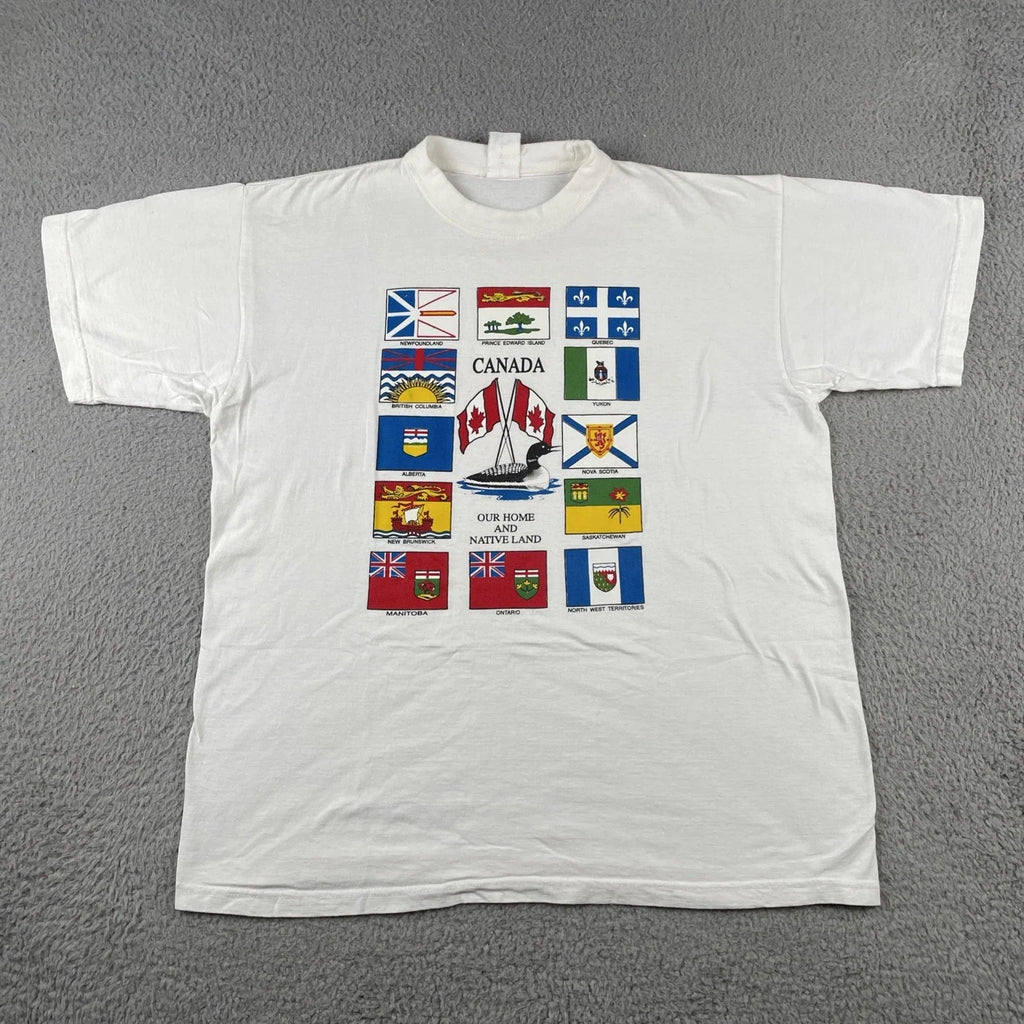 Vintage 90s Canadian Province Flags Shirt White Large Out Home And Native Land Unisex