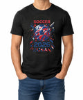 2026 USA Soccer Fan Black Graphic Tee Red White Blue Football Supporter Unisex