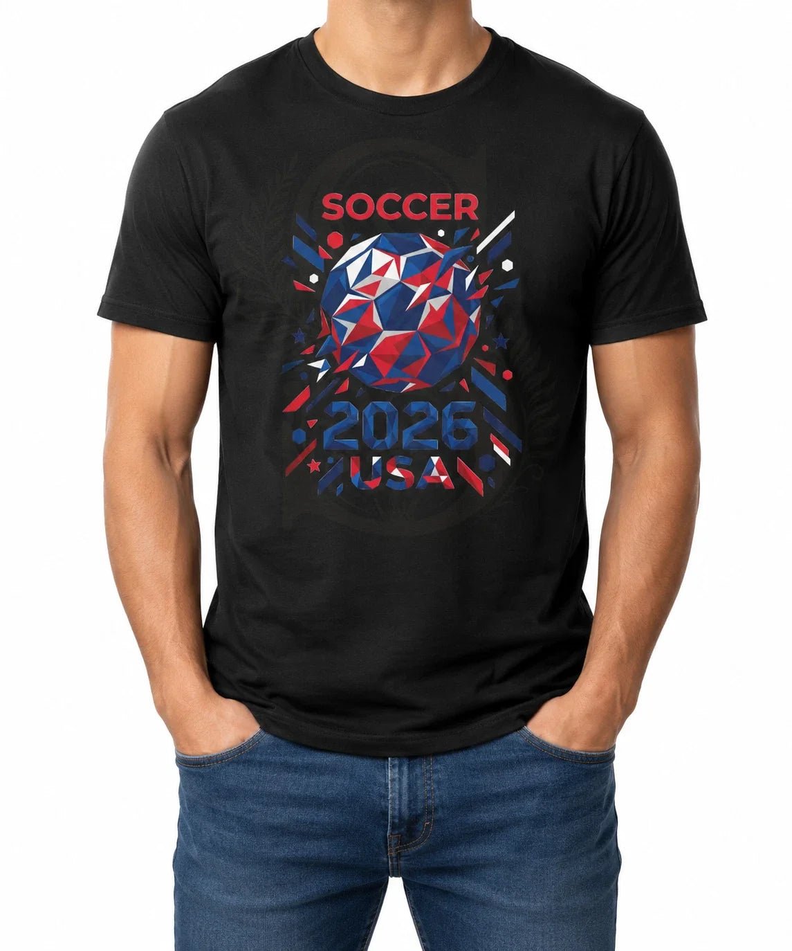 2026 USA Soccer Fan Black Graphic Tee Red White Blue Football Supporter Unisex