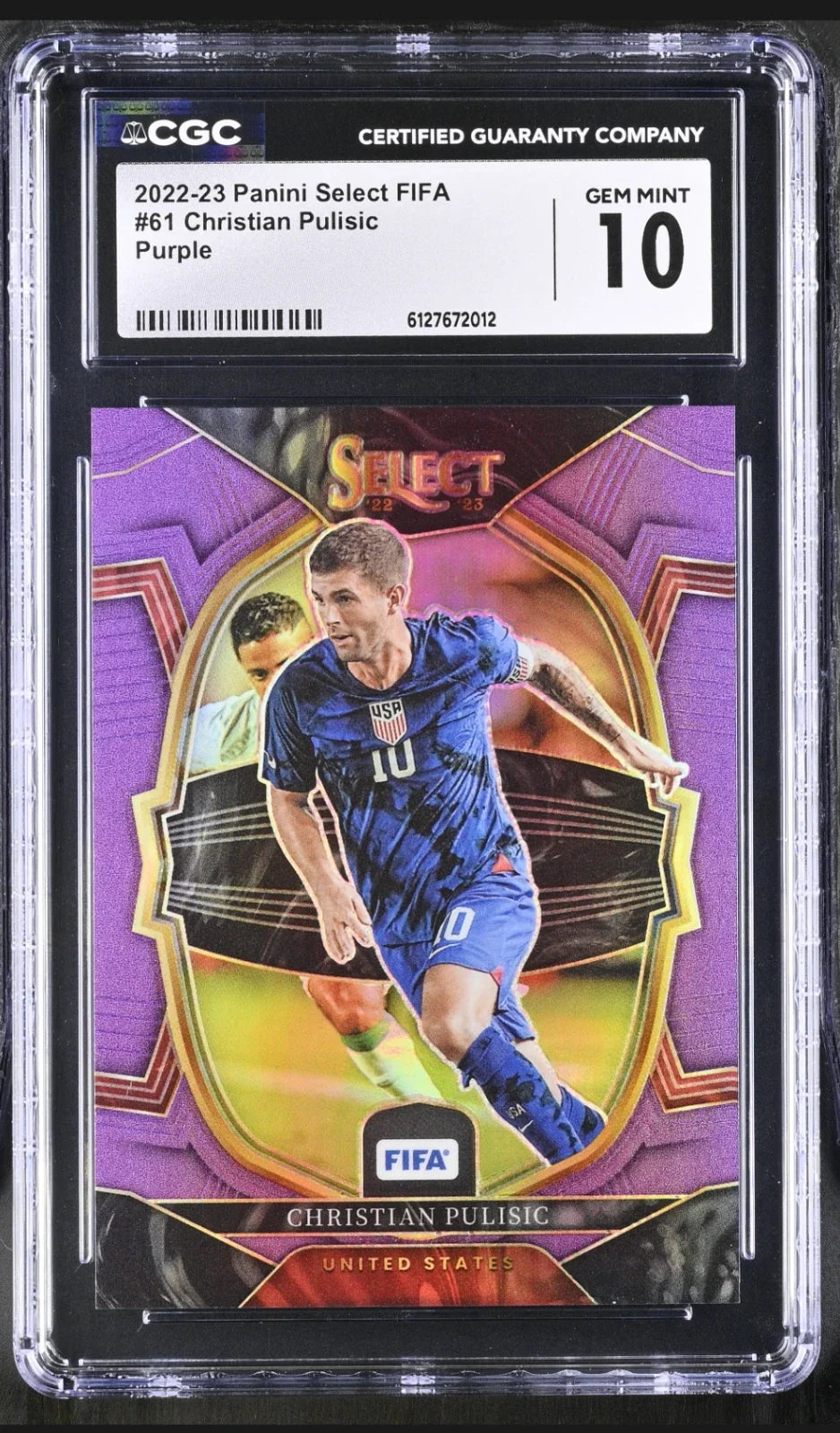 2022-23 Panini Select FIFA Terrace Christian Pulisic #61 Purple Prizm /75 CGC 10 Unisex