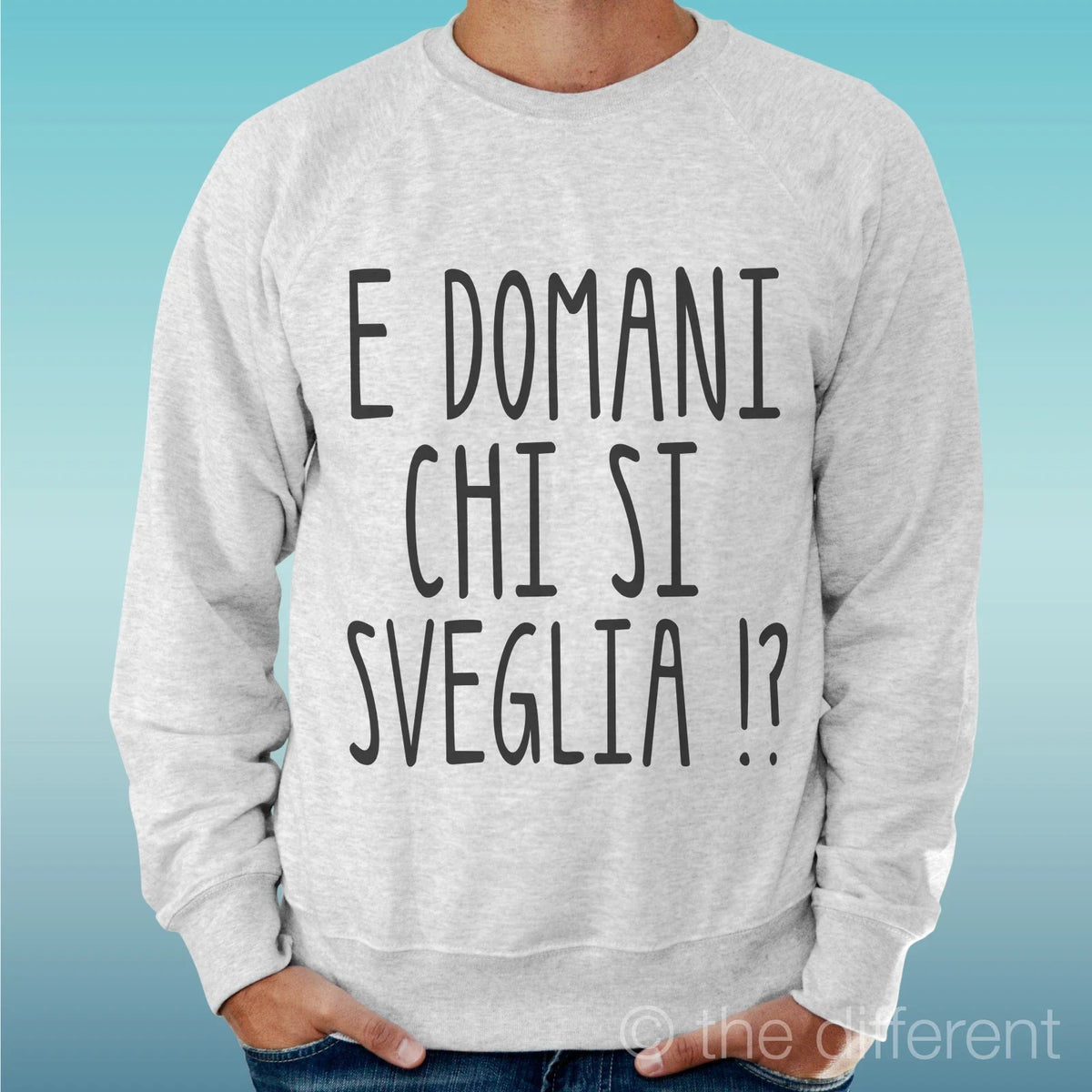 Felpa Man Light Sweater Light Grey " & Domani Who Si Sveglia? " Unisex