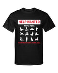 Help Wanted Adult Positions Available Funny Style Graphic Tee Shirt Unisex