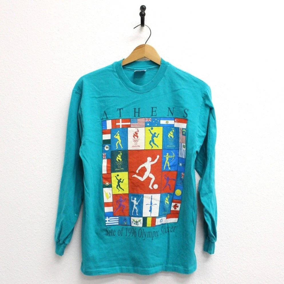 Vintage Athens Georgia 1996 Olympic Soccer Long SleeveT Shirt Medium Unisex