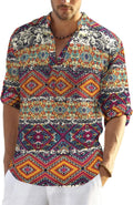 Coofandy T Shirt Modern Geometric Mens Henley TShirt Long Sleeve Hippie Casual Unisex