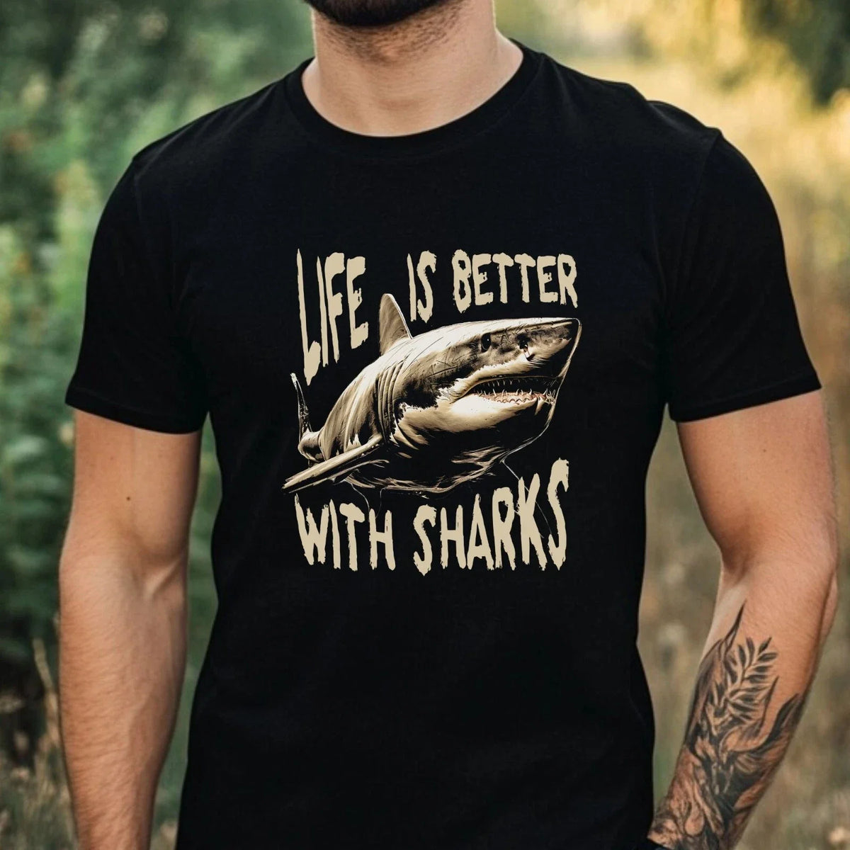 Mens Funny Shark Print Cotton Size XS to 5XL Unisex