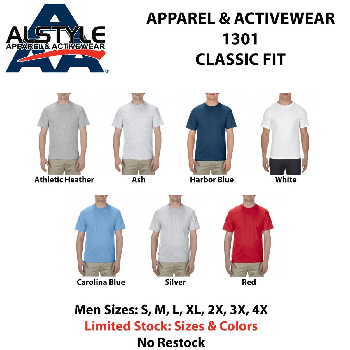 Alstyle Apparel AAA T Shirt 1301 Men's Plain Blank Short Sleeve T Shirts S-4XL Unisex