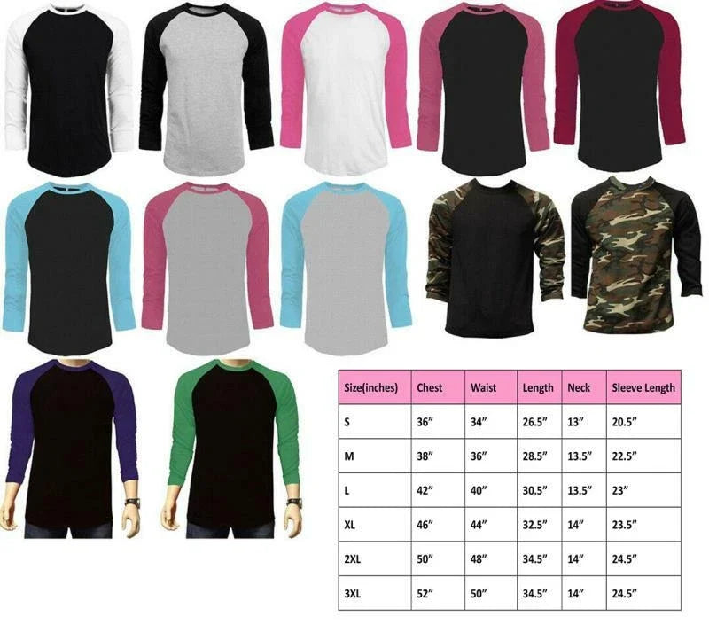 Long Sleeve Plain Baseball Tee Raglan Jersey Sports Men's Tee Unisex